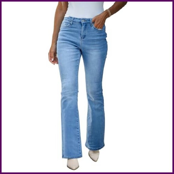 High Waist Fleece Lined Bootcut Jeans Stretchy Thermal Winter Pants - Picture 2 of 8